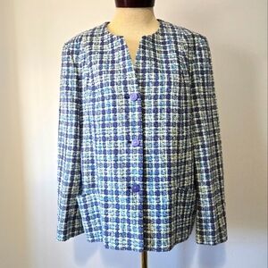 LUCIA Blue and White Women's Tweed Jacket. Size Italy 42/ Large